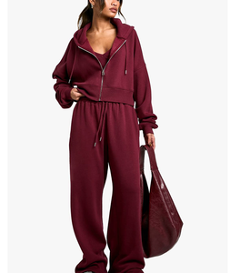 Conjunto Deportivo de 2 Piezas de Ropa Deportiva Personalizada, Estilo Urbano, Holgado, de Felpa de Algodón, OEM, Top Corto para Mujer, Elástico, Color Sólido, para Gimnasio y Jogging - Product Image 1