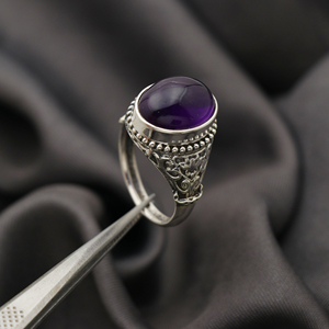 Anillo balinés de Plata de Ley 925 más vendido, juego de piedras preciosas de amatista ovalada grande con joyería fina de diamante para bodas - Product Image 4