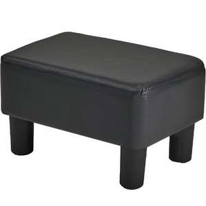Repose-pieds rectangulaire compact et durable en similicuir avec assise en mousse rembourrée et pieds en métal, noir brillant - Product Image 1