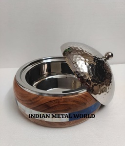 Plato de vajilla para servir alimentos de primera calidad de diseño único y olla caliente de madera y acero inoxidable para artículos de boda - Product Image 2