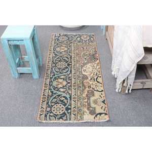 Alfombra Turca Vintage, Alfombra Pequeña de 1.5x3.4 pies, Alfombra Azul Estilo Suroeste - Product Image 4