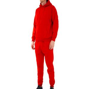 Pulls personnalisés pour hommes, survêtements rouges à logo brodé, survêtements 2 pièces en coton surdimensionnés avec fermeture éclair ensembles de sweats à capuche unisexe - Product Image 1