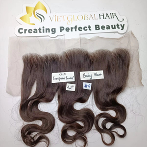 Vente en gros d'extensions de cheveux humains 100% couleur claire 13x4 échantillon de vague de corps frontal en dentelle cheveux vierges bruts alignés sur les cuticules en couleur #4 - Product Image 1