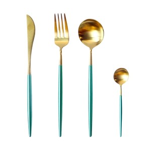 Wholesale Stainless Steel <b>Gold</b> <b>Cutlery</b> Set With Modern Matte Green Luxury Mirror Polished Dinner Flatware For Home Hotel Wedding - Product Image 1