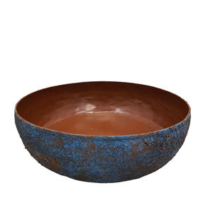Set of 2 Medium Iron Round Serving <b>Bowl</b> <b>Blue</b> & Brown Color Modern Design Salad <b>Bowl</b> Serving Tray for Dinnerware - Product Image 3