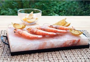 Juego de platos y soportes de sal rosa del Himalaya de 12 "x 8" x 1,5 ", bloques de baldosas de cocina de sal redonda del Himalaya con base de metal - Product Image 2
