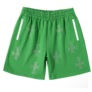 Pantalones cortos de chándal de algodón 100% con diamantes de imitación personalizados, ropa de calle Vintage, pantalones cortos para hombre - Product Image 1