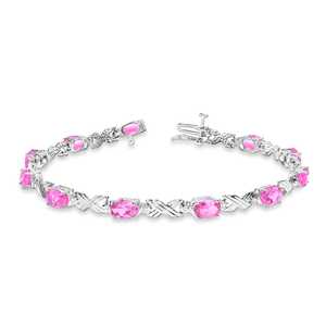 Pulsera de Oro Blanco de 14k con Eslabones XOXO, con Zafiro Rosa de 6.65ct y Diamantes, Pulseras y Brazaletes de Diamantes - Product Image 2