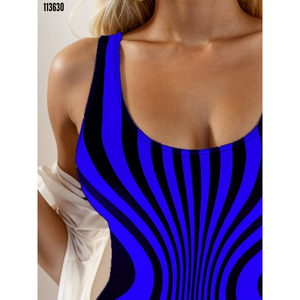 Traje de baño de buceo con estampado de cebra y cuello redondo para mujer, 38231 - Azul - Product Image 2