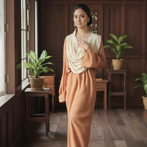 ชุดเคบายาปักลายเรียบง่ายสไตล์วินเทจ ปี 2025 ผลิตจากเส้นใยโพลีเอสเตอร์รักษ์โลก ลายเรขาคณิต ความยาวแบบแม็กซี่ มีสินค้าพร้อมส่ง - Product Image 2