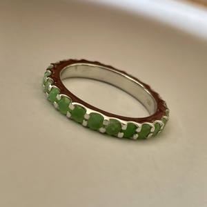 แหวนเงินหรูหราวินเทจสำหรับ Gia ได้รับการรับรอง chrysoprase 18K ชุบโรเดียมเพชรสำหรับงานแต่งงานและปาร์ตี้เครื่องประดับที่ดี - Product Image 1