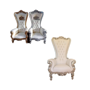 Meubles élégants de haute qualité, couleur or et argent, dossier haut de gamme pour marié, chaise en bois massif pour trône d'hôtel, vente en gros d'Indonésie - Product Image 2