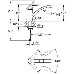 For GROHE Eurosmart 33281_3 <b>Flat</b> Spout Chrome <b>Battery</b>-Operated Kitchen Faucet EH-SPT Model - Product Image 5