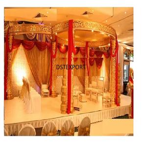 Salle de mariage indienne Mandap décoration configuration mariage doré Mandap dans le thème traditionnel exquis doré sculpté indien Mandap - Product Image 1