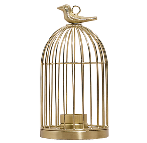 Decoración acogedora para sala de estar y dormitorio, candelabro de aluminio en forma de jaula de pájaros dorados con detalle de pájaro para una iluminación suave - Product Image 1