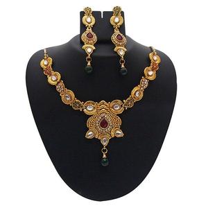 Conjunto de collar de piedra Kundan blanca chapada en oro Soha Fashions 1102117 conjunto de joyería fina elegante - Product Image 1