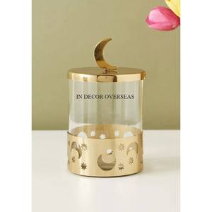 ฝาปิดด้านบนทำจากแก้วใสสำหรับเก็บอาหารฐานโลหะลายดอกไม้ชุบทองสุดสร้างสรรค์ทันสมัย - Product Image 6