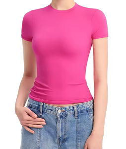 Mujer cuello redondo manga corta Slim Fit Super suave sólido ecológico secado rápido transpirable algodón fibra de bambú Casual verano - Product Image 2