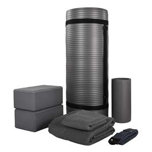 Set Yoga Grigio 7 Pezzi BalanceFrom, Accessori Fitness Inclusi Tappetino, Cinghia Elastica e Ginocchiere - Product Image 1
