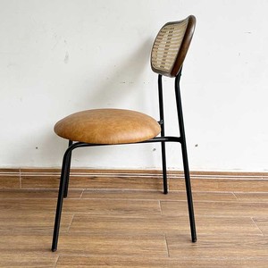 Farmhouse Style Rattan <b>Dining</b> <b>Chair</b> with Mesh Backrest and Faux Leather Upholstery GCF135 with Iron Legs - Product Image 4
