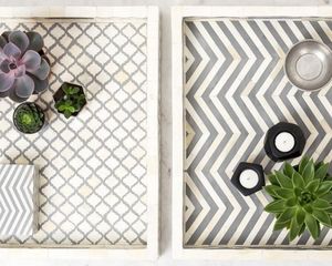 Plateau décoratif en incrustation d'os avec motifs floraux Plateau de service en incrustation d'os Occasion de Noël - Product Image 4