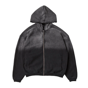 Sudaderas con capucha de cremallera completa con lavado ácido para hombre a la moda, sudaderas con capucha de manga larga con estampado de sublimación personalizado para hombre - Product Image 3