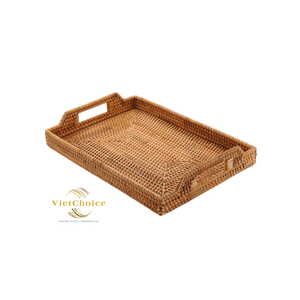 Meilleure vente plateau de service rond en rotin poignées plateau décoratif en bambou Table basse cuisine qualité supérieure surstocké Vietchoice - Product Image 1
