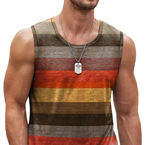 Retro <b>Striped</b> Graphic Tank <b>Tops</b> For Men Fashion Casual Summer Sleeveless 3D Printed <b>Vest</b> Loose Crew Neck Quick Dry Sports Tees - Product Image 2