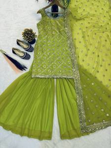 Trajes Salwar Kameez Sharara para Mujer, Invierno, Verano, Bodas, Fiestas, Corte Ajustado, Largo Midi, Diseño Reversible, Última Moda - Product Image 5