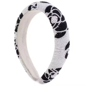 Black And White Colored Rice Beads Flower <b>Headband</b> Fashion Beautiful Hair Accessories Thickened Sponge Temperament Wide Edge - Product Image 1