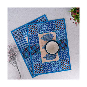 Napperon de table traditionnel à motif mosaïque bleu 30x45 cm 115g, set de table géométrique pour restaurants, hôtels et acheteurs de détail indiens - Product Image 1