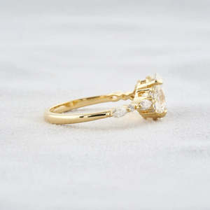 925 Silver Elegant Chic Oval Cut Moissanite Diamond Engagement <b>Ring</b> with Side Accent Chic Wedding <b>Band</b> - Product Image 4