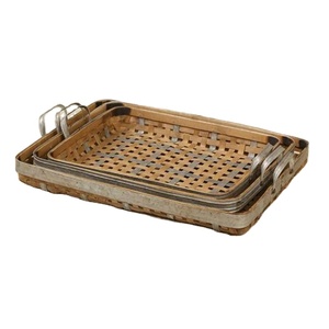 Juego de 3 Bandejas para Servir Galvanizadas y de Ratán de Diferentes Tamaños, Bandejas Metálicas para Servir Alimentos, Postres y Chocolate, Elegantes y Versátiles - Product Image 1