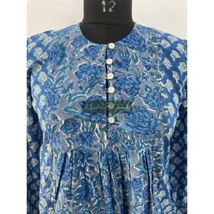 Mini robe haut en coton indien pour femmes imprimé floral tenue de fête décontractée bouton décoration fait à la main haut robe de plage d'été - Product Image 2