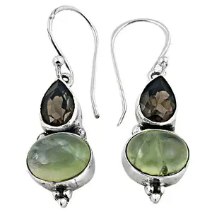 "Rose Gold Plated 925 Sterling <b>Silver</b> <b>Drop</b> <b>Earrings</b> with Prehnite & Smoky Quartz for Women" - Product Image 1