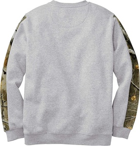 Men's Orange Fleece Crew Neck <b>Pullover</b> Sweatshirt With Camouflage Deer Applique Design Regular Fit Autumn Casual Wear - Product Image 4