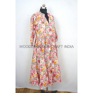 Vestido Maxi Casual de Algodón Puro Tejido con Estampado Indio para Mujer y Niña, Cintura Natural, Verano, Venta al por Mayor, Estilo Bohemio Vintage - Product Image 4