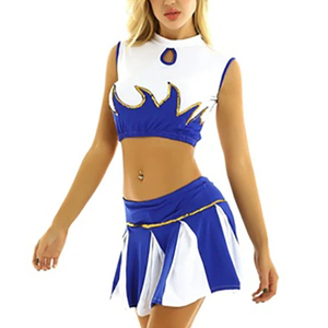 Conjunto de Dos Piezas para Animadora, Top sin Mangas con Cuello Redondo y Falda Plisada, Color Azul y Blanco, Uniforme Deportivo para Primavera/Verano - Product Image 3