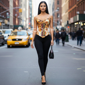 Top corset sans bretelles imprimé sublimé or abstrait, amincissant la taille, bustier tendance pour les soirées et les occasions spéciales - Product Image 4