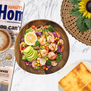 Assiette à dîner ronde irrégulière en bois d'acacia avec plateau en noyer mangue pour plateaux de service à la maison et au restaurant - Product Image 5