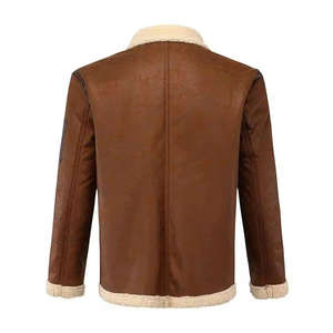 Veste pour homme en peau de mouton, veste décontractée d'hiver pour homme en peau de mouton véritable, veste en cuir sherpa, veste chaude d'aviateur, col en fourrure, ODM - Product Image 2