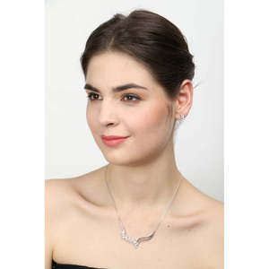 Ensemble collier et boucles d'oreilles pendentif Freya en argent sterling 925 plaqué rhodium, forme de diamant taille marquise, cadeau pour femmes et filles - Product Image 5