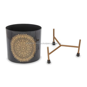 Olla de metal negro con estampado dorado de lujo de Venta caliente con soporte triple a bajo precio - Product Image 2