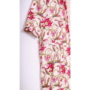 Designer Cotton Handmade Kantha Kimono Summer Fashionable Long Kimono Natural Waistline Breathable Quick Dry V-neck Floral - Product Image 2