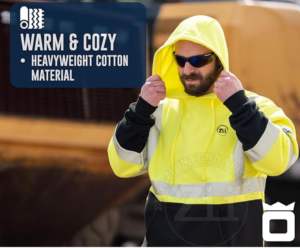 Ropa DE SEGURIDAD reflectante de alta visibilidad al aire libre invierno cálido construcción Sudadera con capucha manga larga sudadera contraste Color alto - Product Image 2