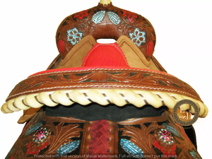 Sillines de cuero personalizables de alta calidad Western Horse Barrel Trail Racing Pleasure para montar a caballo Tamaño del caballo 10-18 - Product Image 5