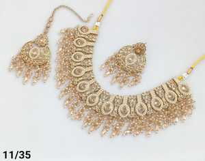 Chapado en oro antiguo hermoso impresionante circonita cúbica cristal colgante gota gargantilla collar de boda joyería con pendientes para mujer - Product Image 4