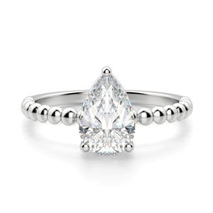Bague de fiançailles solitaire perlée de diamant taille poire pour femme - Product Image 1
