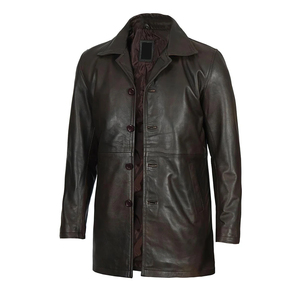 Men's Gothic <b>Black</b> Long Overcoat Durable Genuine Leather Horn Button Breathable Stylish Canvas Lapel Collar Costume Coated - Product Image 1
