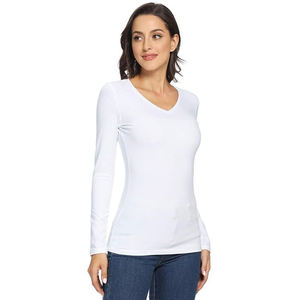 Camiseta de Verano Casual con Cuello en V para Mujer, Transpirable, con Estampado Personalizado, Ecológica, Teñida a Medida, de Manga Larga - Product Image 3